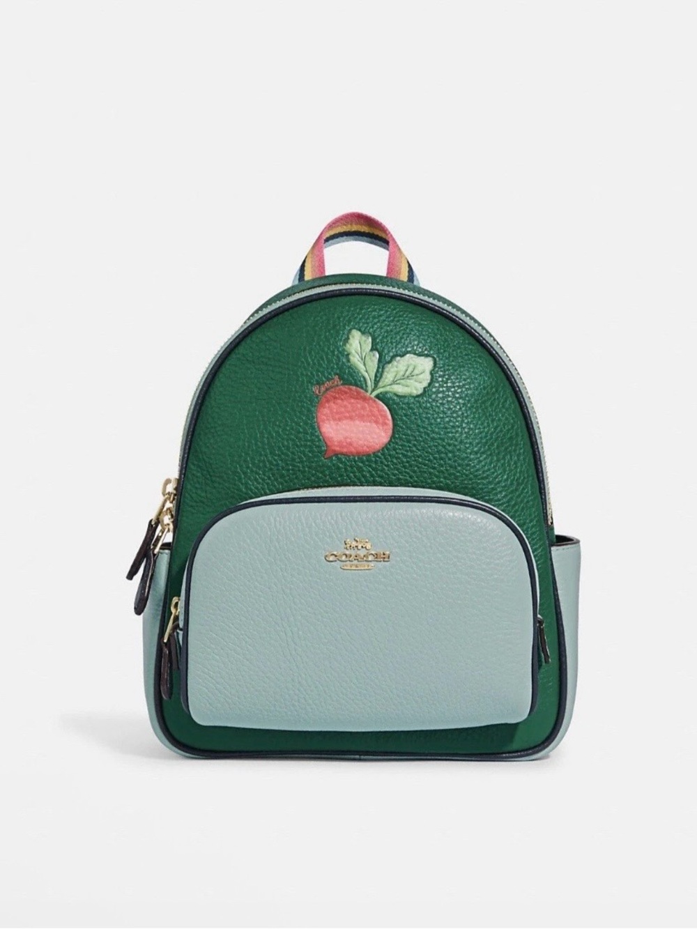 Coach Green & Light Blue Leather Mini Backpack with Radish Patch